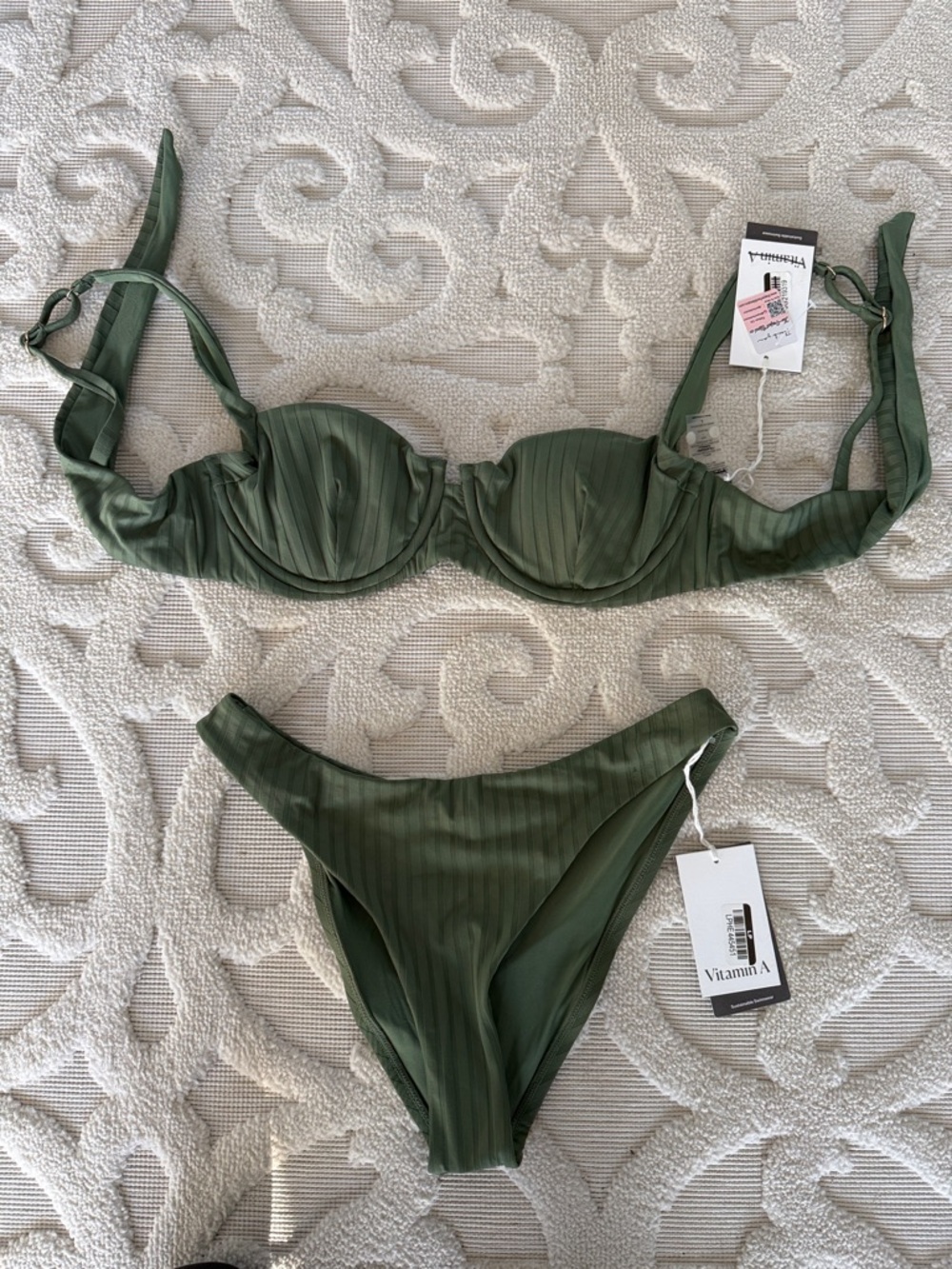 Vitamin A Olive Ribbed Underwire Bikini Set